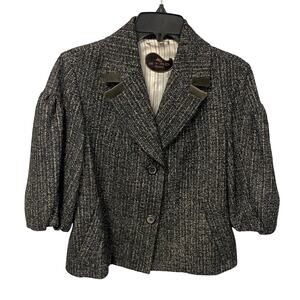 Etro Alpaca Wool Blend Button Front Puff Sleeve Blazer Jacket Womens 46 / US 10